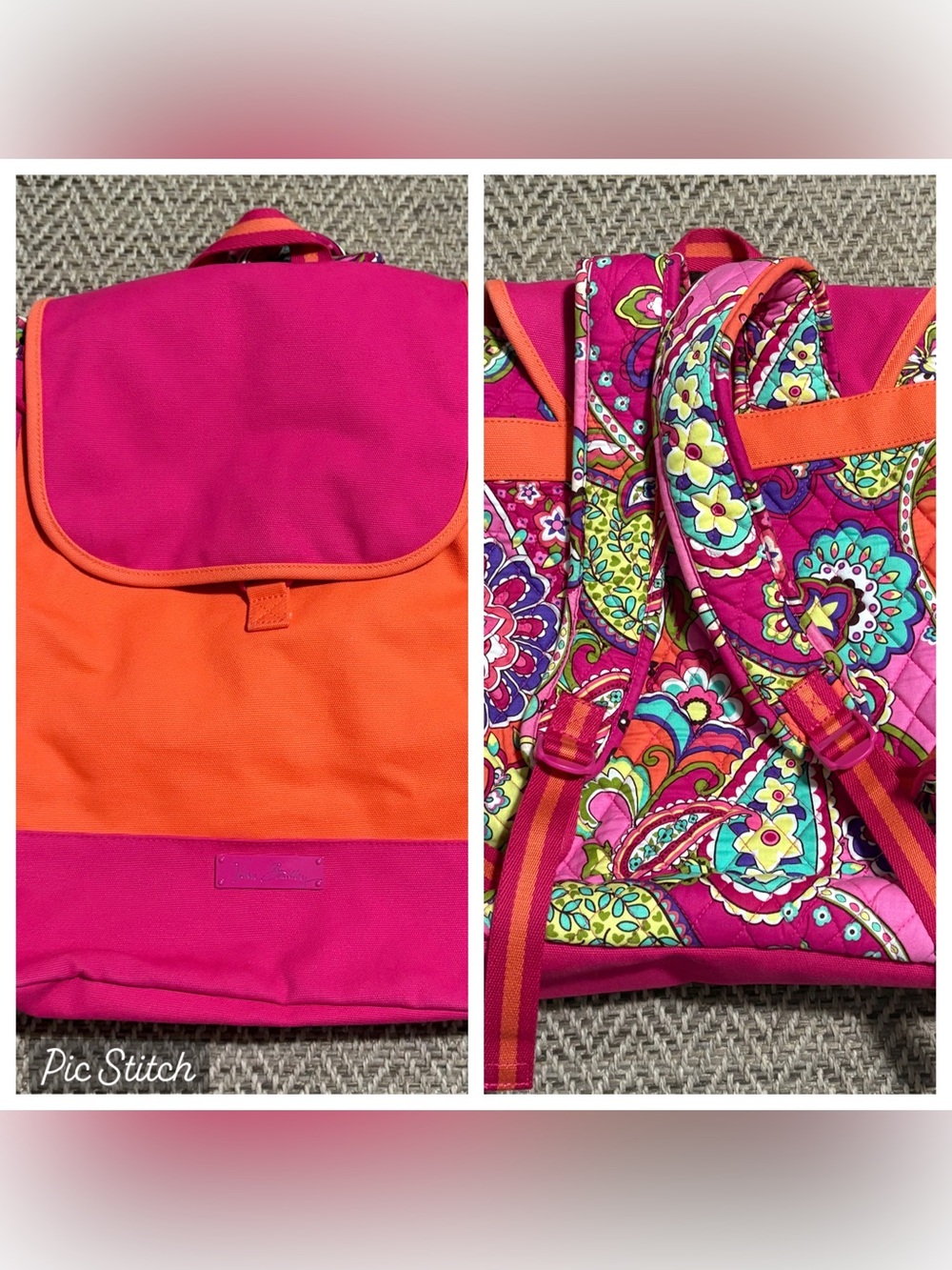 Vera Bradley Large Backpack Orange Pink Paisley Vibrant Casual Business Clean!